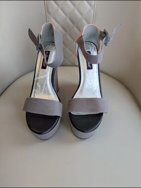 dollhouse Gray and Coral Ankle-Strap Platform Sandals